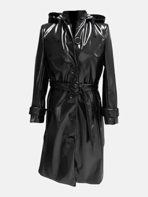 Anastasia Shiny Leather Hooded Raincoat