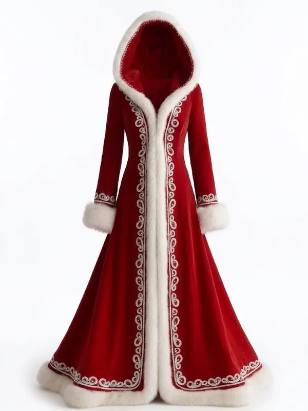 Christmas Claus Gown Red Hooded Coat