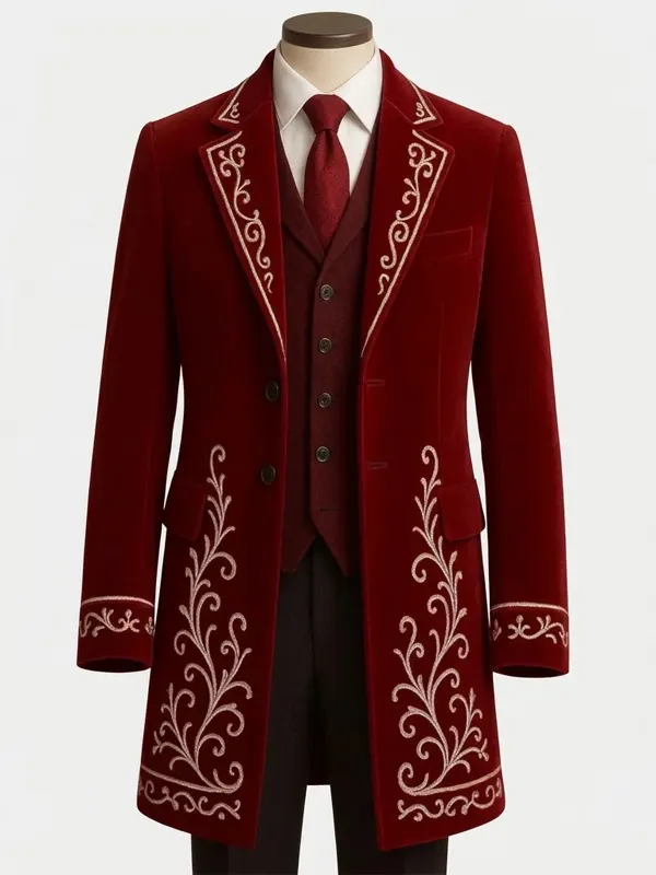 Christmas Embroidered Red Tailcoat