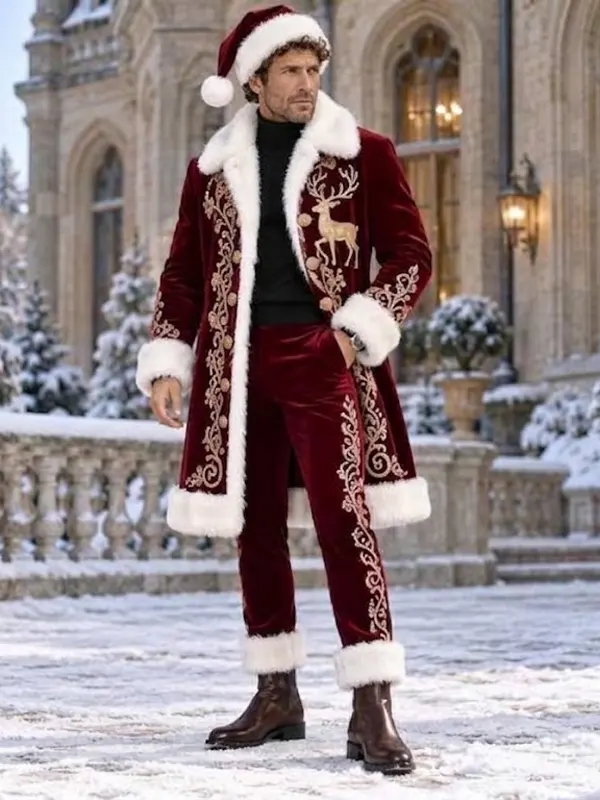 Christmas Embroidered Reindeer Santa Coat