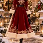Christmas Embroidery Burgundy Coat