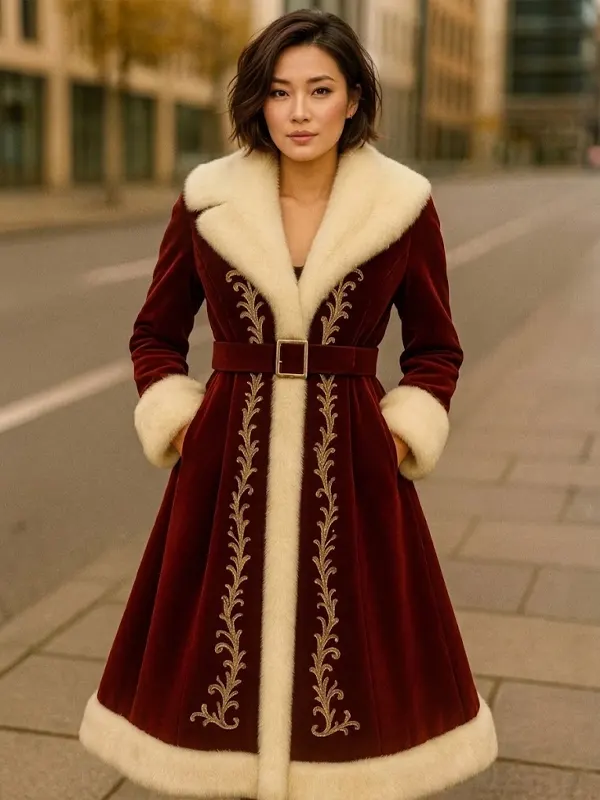 Christmas Embroidery Burgundy Santa Coat