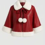 Christmas Festive Red Capelet Leather Jacket
