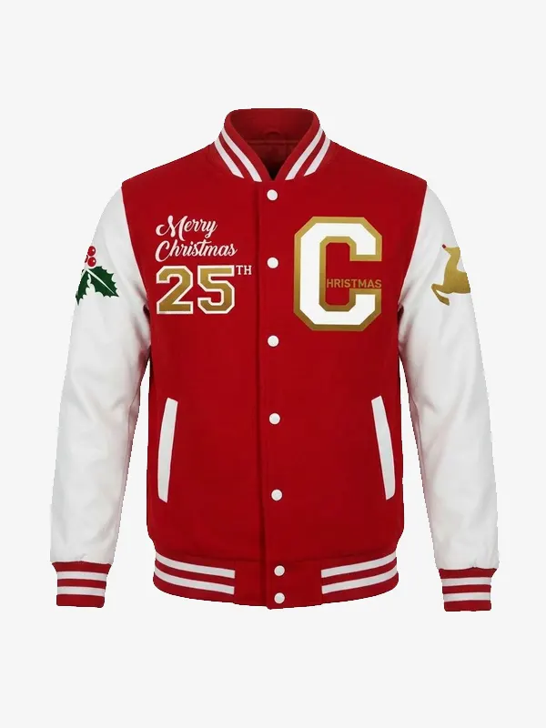 Christmas Festive Red Varsity Jacket
