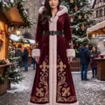 Christmas Gold Embroidered Hooded Coat