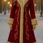 Christmas Gold Embroidery Fur Red Coat