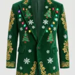 Christmas Green Embroidered Blazer