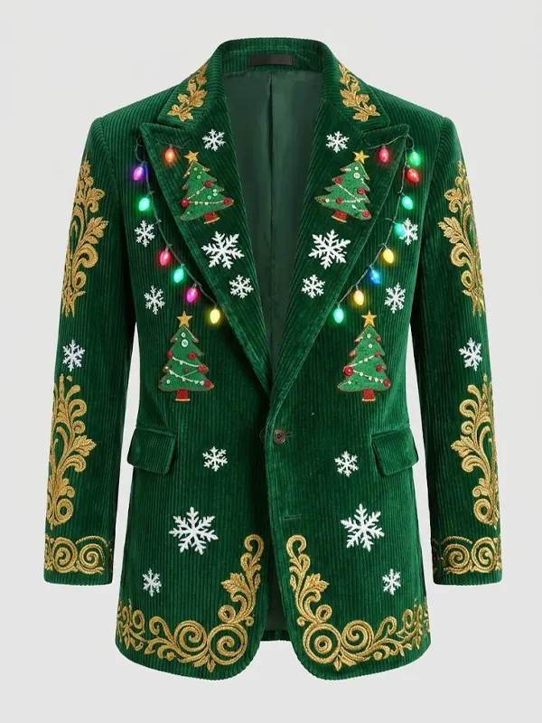 Christmas Green Embroidered Blazer