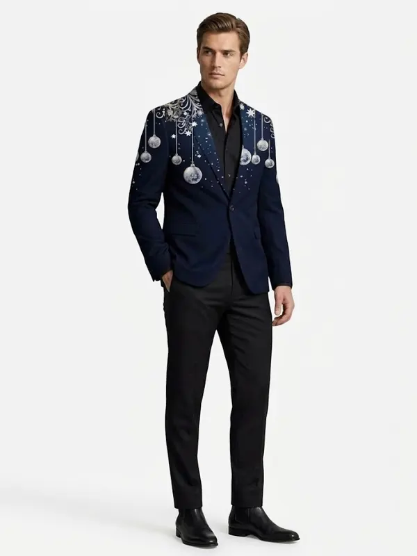 Men Christmas Navy Ornament Blazer