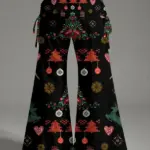 Christmas Print Wide Leg Lounge Pants