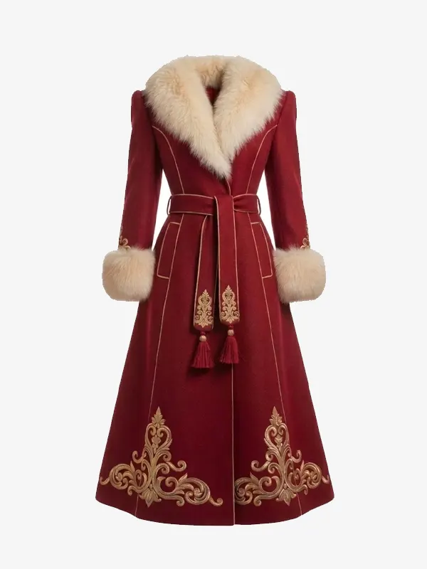Christmas Red Fur Long Coat