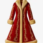 Christmas Red Gold Embroidery Fur Coat