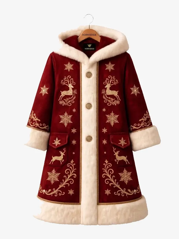 Christmas Reindeer Embroidery Santa Coat