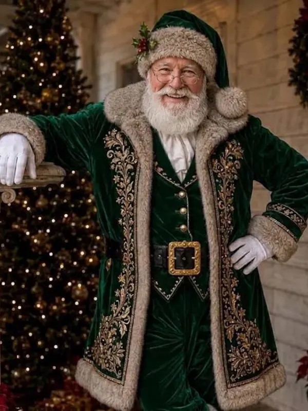 Christmas Santa Embroidered Velvet Coat