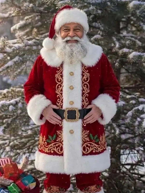 Christmas Santa Embroidery Velvet Coat