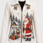 Christmas Santa Print White Jacket
