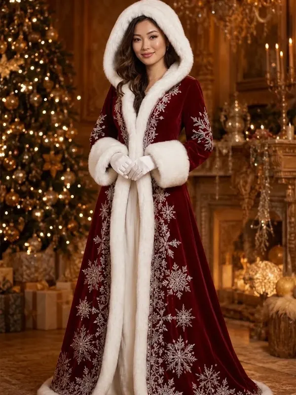 Christmas Snowflake Velvet Winter Coat