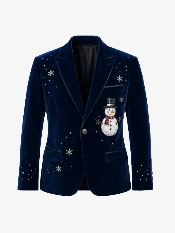 Christmas Snowman Navy Blue Blazer