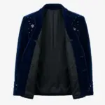 Christmas Snowman Navy Blue Velvet Blazer