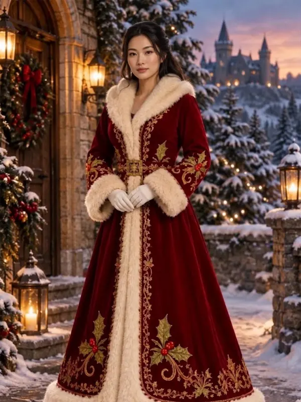 Christmas Victorian Embroidery Velvet Coat