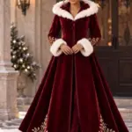 Christmas Victorian Winter Velvet Fur Coat