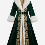 Emerald Gold Embroidered Velvet Fur Coat