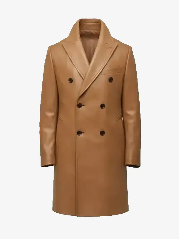 Men Cashmere Breasted Leather Overcoat