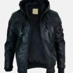 Premium Men's Caspian Genuine Black Leather Hooded Jacket