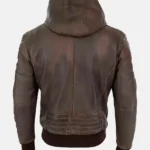 Premium Men's Caspian Genuine Brown Leather Hooded Jacket Back