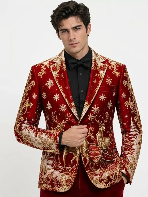 Men Christmas Artistic Reindeer Blazer