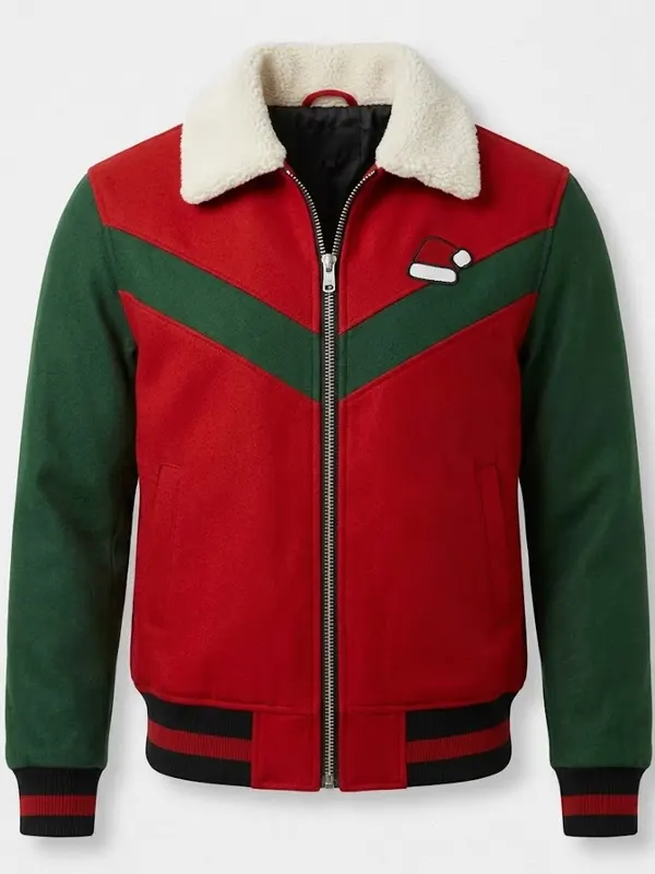 Men Christmas Fleece Varsity Jacket