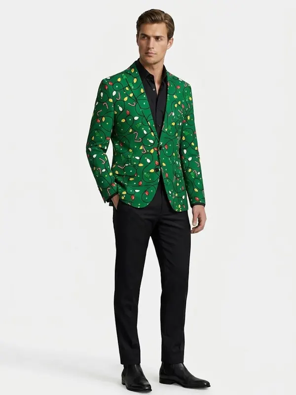 Men Christmas Icons Green Blazer