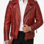 Men Christmas Red Biker Jacket