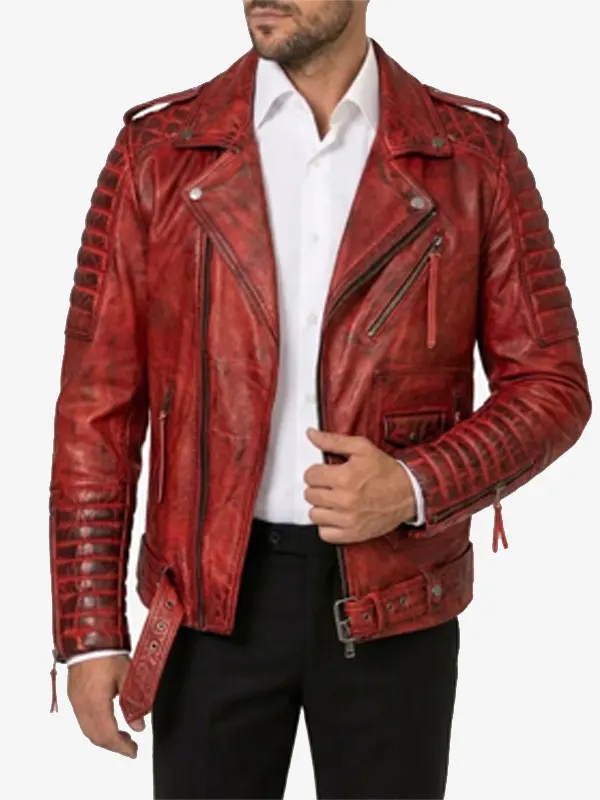 Men Christmas Red Biker Jacket