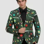 Men Christmas Star Light Icons Green Blazer