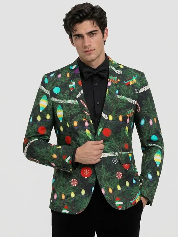 Men Christmas Star Light Icons Green Blazer