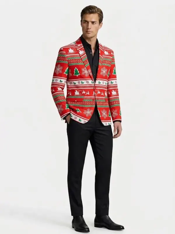 Men Christmas Wonderland Red Blazer