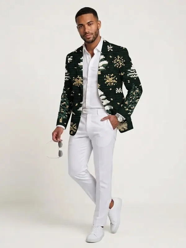 Men Festive Tree Snowflake Print Blazer