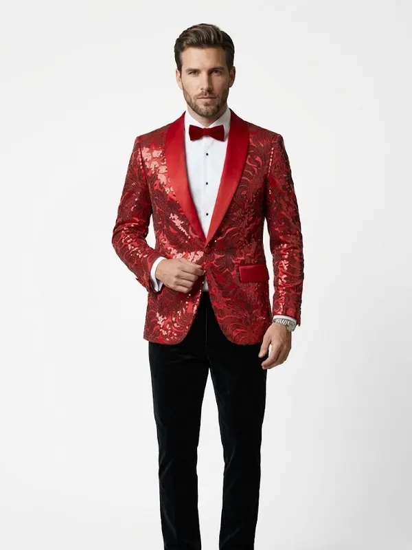 Mens Glitter Sequins Polyester Blazer
