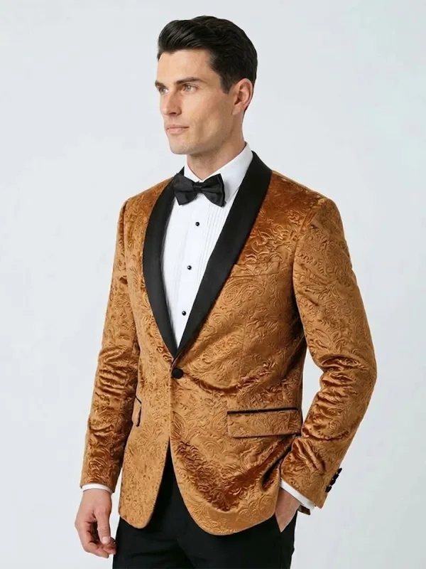 Mens Velvet Tuxedo Gold Blazer