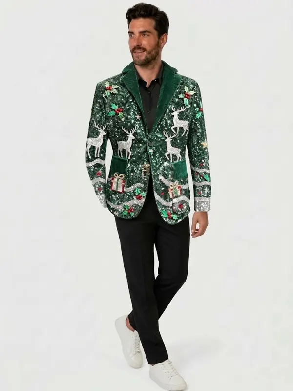 Christmas Reindeer Print Blazer