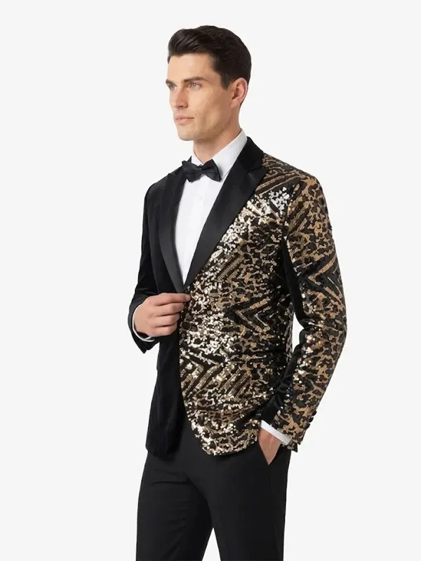 Men Leopard Sequin Stage Blazer