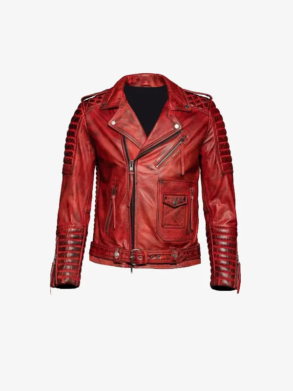 Men Quilted Christmas Red Biker Jacket