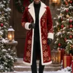 Men Red embroidered Claus Holiday Coat