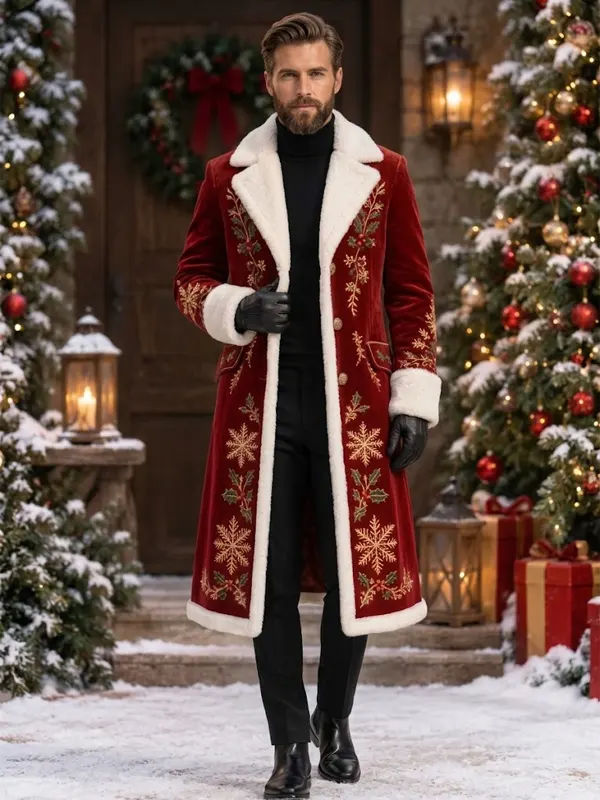 Men Red embroidered Claus Holiday Coat