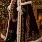 Men Royal Santa Claus Fur Cape Burgundy Coat