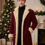 Men Santa Christmas Fur Maroon Coat