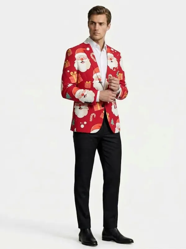 Men Santa Gift Box Print Blazer