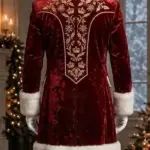 Men Santa Holiday Embroidery Burgundy Coat