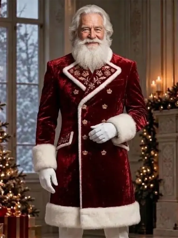 Men Santa Holiday Embroidery Coat